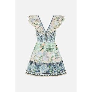 Camilla Tiered Short Dress With Neck Frill Jardim Party Size Large New $695